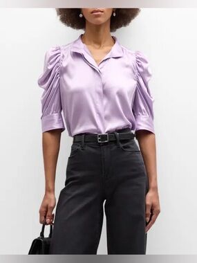 FRAME Gillian Collared Stretch-Silk Top XS